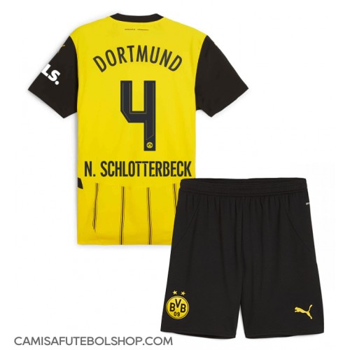 Camisa de time de futebol Borussia Dortmund Nico Schlotterbeck #4 Replicas 1º Equipamento Infantil 2024-25 Manga Curta (+ Calças curtas)